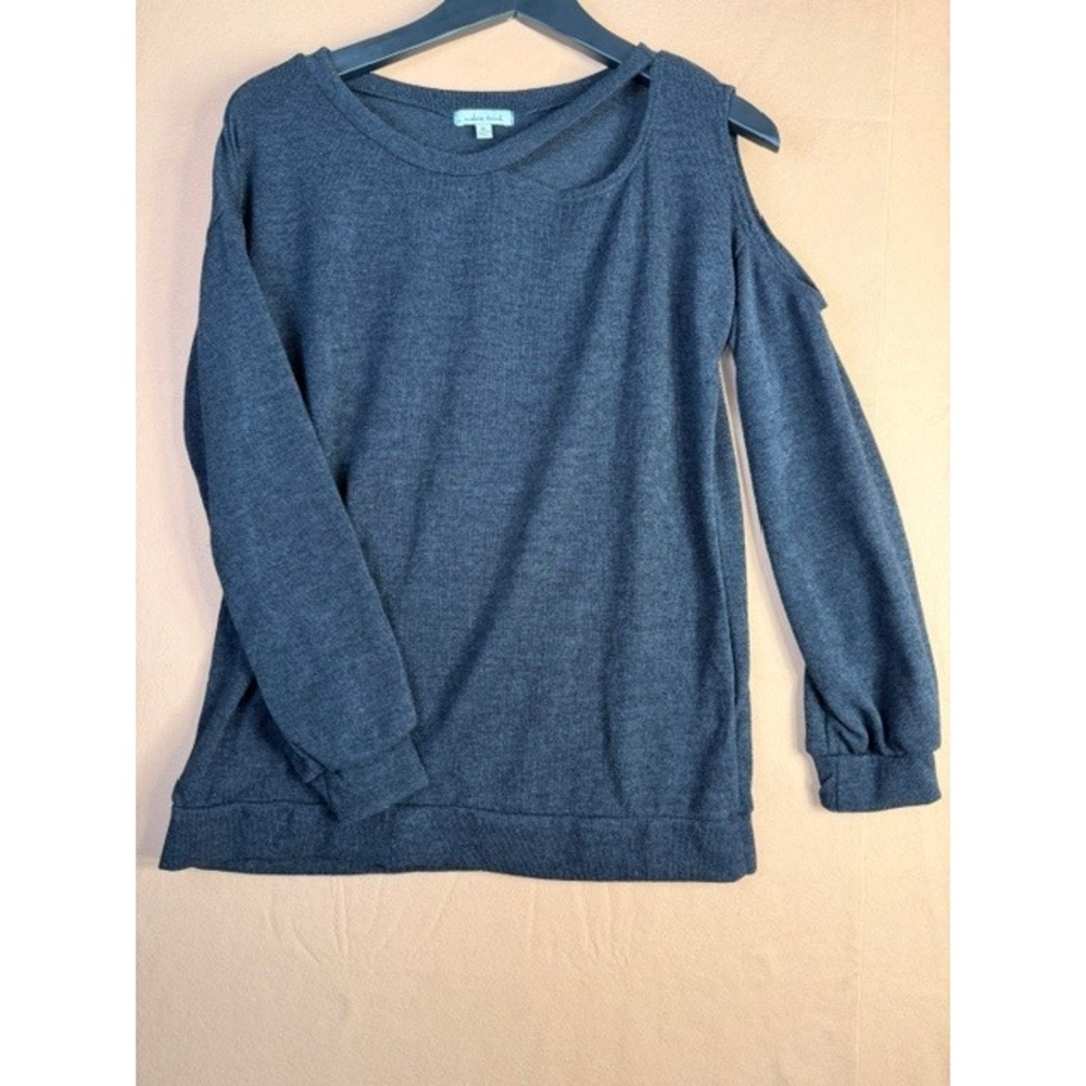White Birch Women's XL Charcoal Cold Shoulder Long Sleeve Knit Top